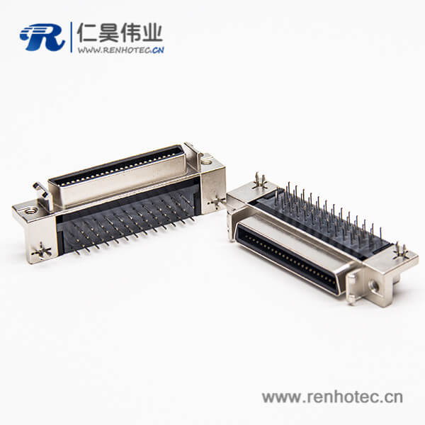 SCSI接插件弯式母头50pin针铆锁连接插PCB板带鱼叉脚 SCSI接插件弯式母头50pin针铆锁连接插PCB板带鱼叉脚