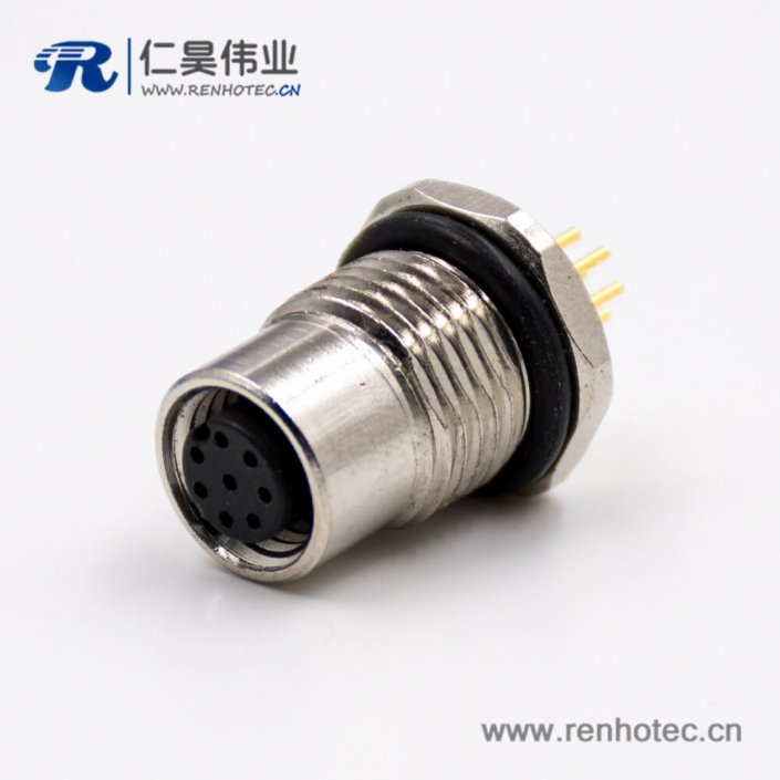 M12A型编码接插件母头直式接PCB板前锁板8芯板端插座传感器 M12A型编码接插件母头直式接PCB板前锁板8芯板端插座传感器