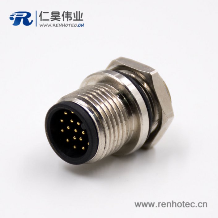 M12插座17芯A扣公头直式后锁板接线焊接式板端插座传感器接插件 M12插座17芯A扣公头直式后锁板接线焊接式板端插座传感器接插件