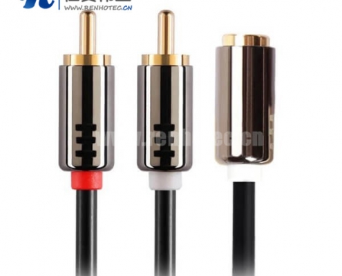 RCA音频链接线RCA公转2RCA母 转接线 单芯防水红色14mm接线接插件400A弯式插头塑料IP67