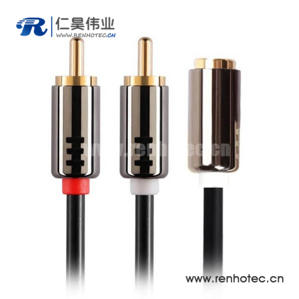 RCA音频链接线RCA公转2RCA母 转接线 单芯防水红色14mm接线接插件400A弯式插头塑料IP67